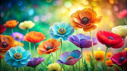Fototapeta premium Vibrant Display of Colorful Paper Poppies in Bloom with Copy Space for Nature-Themed Designs and Creative Projects