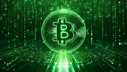 Bitcoin Digital Currency in Green Matrix 