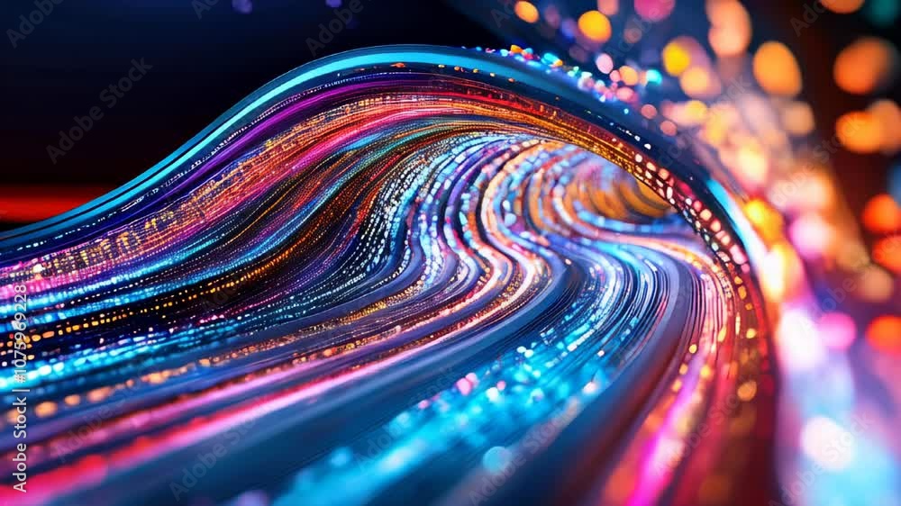 Poster a vivid stream of multicolored light trails flows dynamically, creating a vibrant and energetic abst