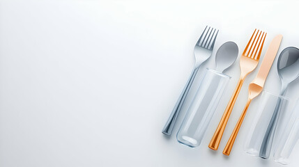 Plastic tableware on white background