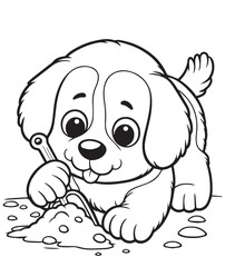 Coloring page cute dog play sand 