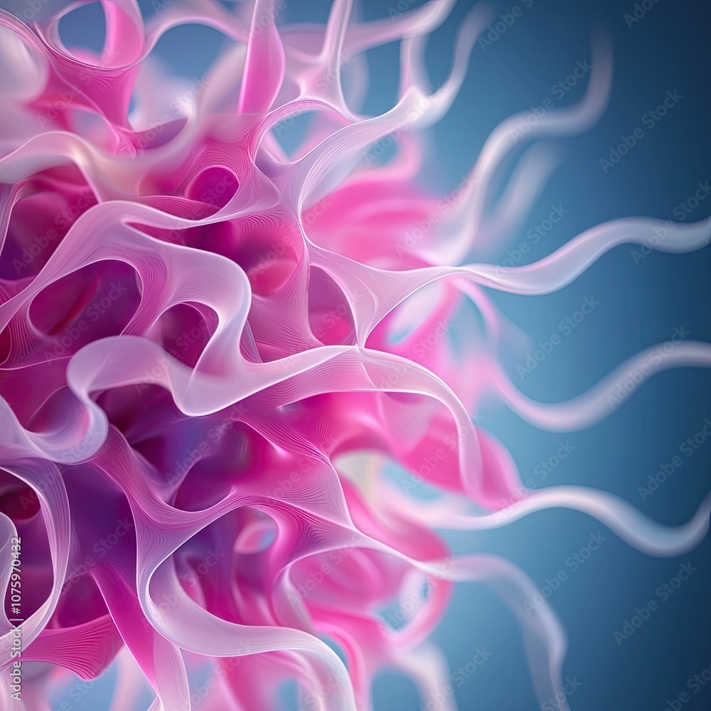 Poster abstract pink cell structure with soft fluid lines against a gradient blue background perfect for me