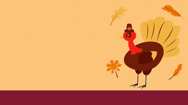 Thanksgiving Youtube Thumbnail With Turkey Chicken. 4k Animation