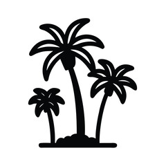 Silhouette of palm trees icon, Vector illustration of two palm trees in black silhouette style, representing tropical scenery, beach, and vacation themes.
