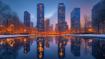 Naklejka premium Cityscape Reflection in Winter