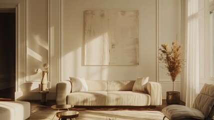 Warm Neutral Interior with Elegant Furniture and Soft Textures - Made with Generative AI