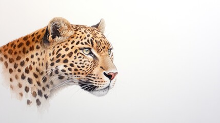 Fototapeta premium Majestic Leopard Portrait Against Minimalist Background Showcasing Detailed Features and Graceful Expression of Wild Big Cat in Natural Habitat