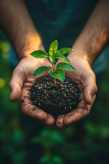 Hands Nurturing a Thriving Seedling for a Sustainable Future