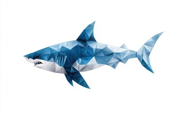 Fototapeta premium A low polygon style shark, isolate on white background, designed with geometric shapes and clean lines.