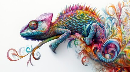 Fototapeta premium A Vibrant Chameleon Embracing Abstract Floral Swirls