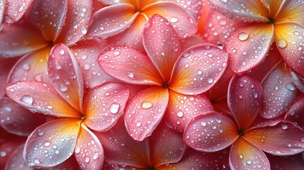Fototapeta premium Close-up of pink plumeria flowers with water droplets.