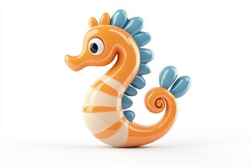 Fototapeta premium A 3D cartoon seahorse character, isolate on white background, with playful and whimsical features.