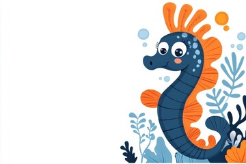 Fototapeta premium A flat style seahorse illustration, isolate on white background, emphasizing simplicity and vibrant colors.