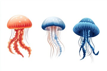 A flat style jellyfish illustration, isolate on white background, using bold colors and simple shapes.