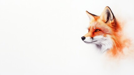 Obraz premium Captivating Portrait of a Fox with Vibrant Fur and Striking Expression Against a Minimalist White Background for Nature and Wildlife Theme
