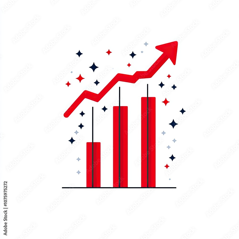 Poster colorful abstract graph with rising trend indicating growth and success in business on white backgro