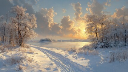 Obraz premium Winter Sunset Landscape