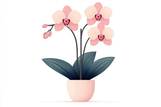 A flat style illustration of an orchid, isolated on a white background, featuring bold colors and simple lines.