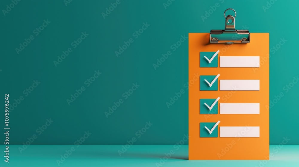 Poster a bright orange checklist with green checkmarks stands on a solid teal background, symbolizing organ