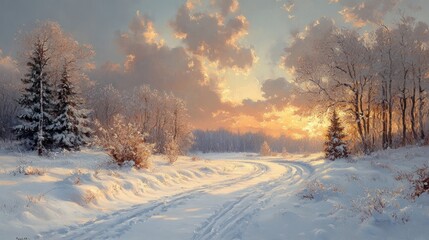 Obraz premium Winter Sunset Landscape