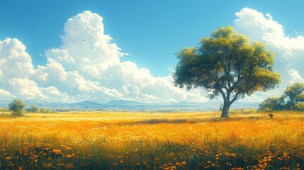 Fototapeta premium Solitary Tree in a Golden Field