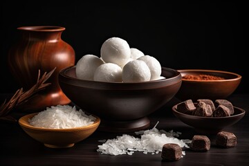 Fototapeta premium Coconut balls, Coconut powder with sugar. 