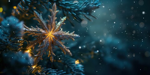 Fototapeta premium Detailed close-up of a Christmas tree topper star. Holiday magic, festive celebrations, the spirit of Christmas,hope, joy,warmth, togetherness, family traditions, winter holiday