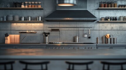 Modern Kitchen Interior Design with Stainless Steel Appliances and Concrete Walls