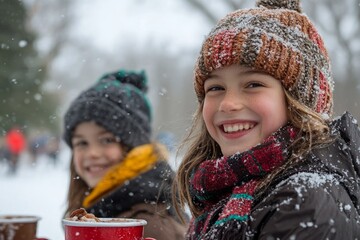 Families bundle up to watch the parade together. Hot cocoa and holiday treats keep everyone warm and happy, Generative AI 