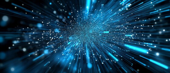 Naklejka premium Futuristic Abstract Digital Art Background with Blue Dots and Radial Pattern in Dark Setting