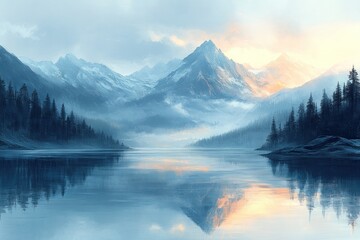 Tranquil Mountain Lake at Sunset