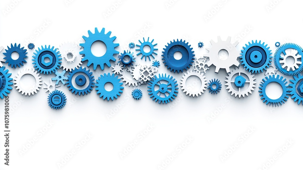 Poster blue and white gears collection creating an engaging background for industrial or technological them