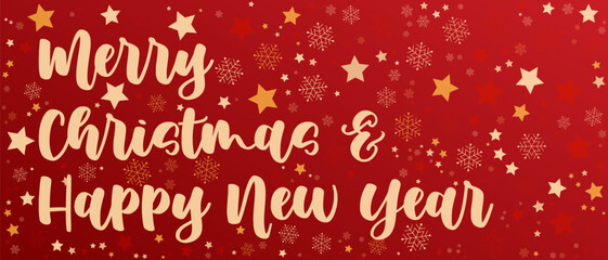 merry christmas and happy new year with snowflakes stars red gradient banner background