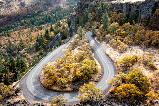 The Rowena Loops in the Columbia Gorge, Oregon, Taken in Autumn