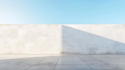 Fototapeta premium Minimalist White Wall with Blue Sky and Geometric Shadow