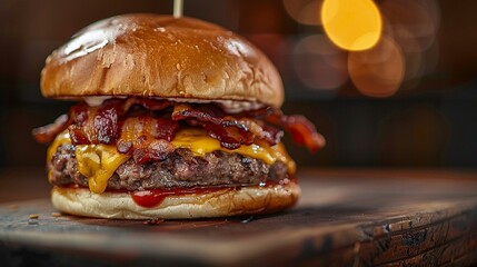 Bacon Cheeseburger with Crispy Bacon and Melted Cheese