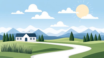 Peaceful Countryside with Winding Dirt Road