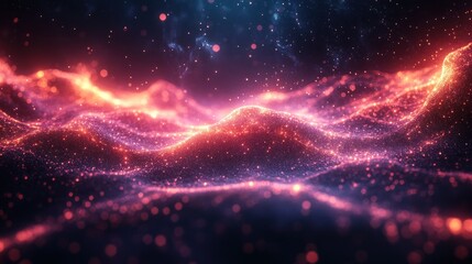 Obraz premium Abstract glowing landscape with red and blue lights