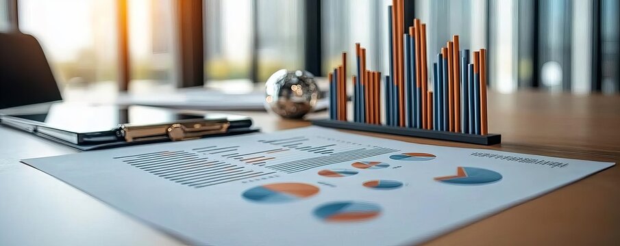 Economic pressure with a line of documents and financial reports on a desk in a modern boardroom bright, professional light for a strategic feel