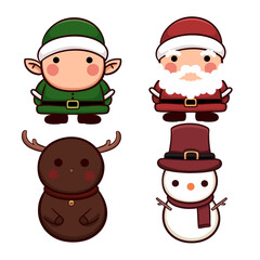 christmas santa deer snow man bundle set for printing, icon, pattren set, wallpaper, fashion, logo