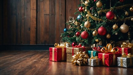 Christmas presents under a decorated tree at home