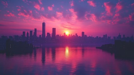 Naklejka premium Cityscape at Sunset