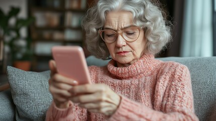 An older woman transfers money to phone scammers. Cybercrime and the vulnerable, gullible pensioners lose money