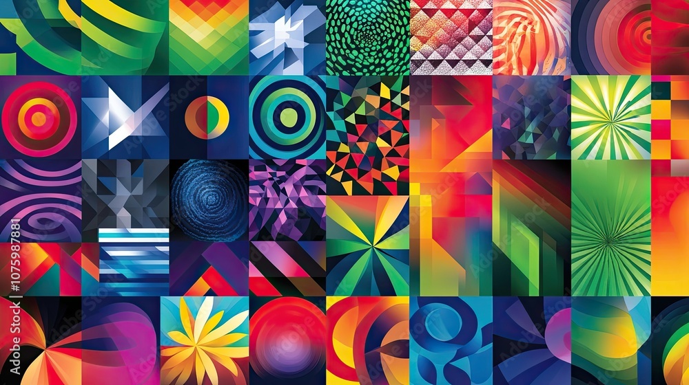 Poster vibrant abstract patterns with bold colors and geometric designs for modern art and background use i