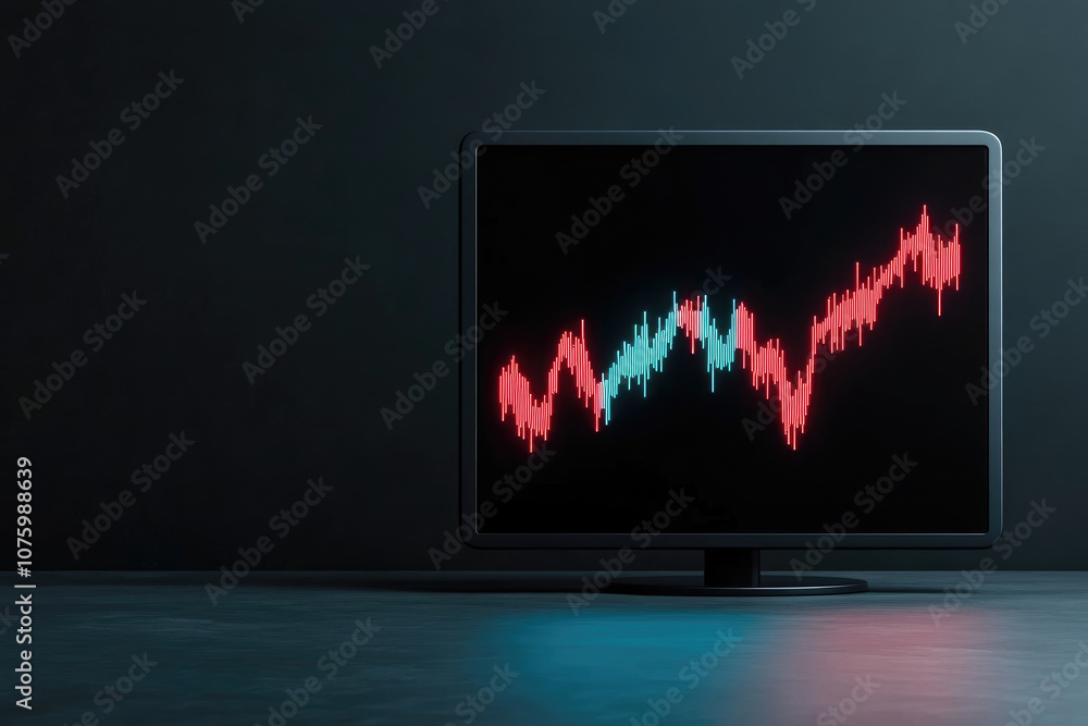 Poster dynamic display of a computer screen showcasing a vibrant red and blue line in motion, illustrating 