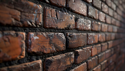 Close-up of an aged brick wall featuring a rich texture and varying shades of brown, adding character and depth to the scene.