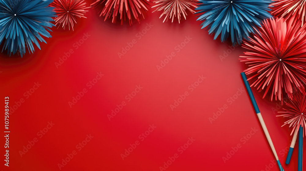 Poster vibrant abstract fireworks display, an intricate 3d illustration with a dynamic burst of colors, fea