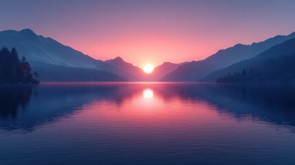 Sunrise over a Mountain Lake