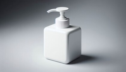 A sleek white square pump bottle on light gray, ideal for showcasing hand wash or similar products.