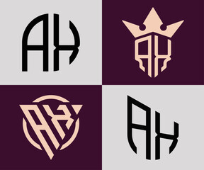 Creative simple Initial Letters AX Logo Designs Bundle.